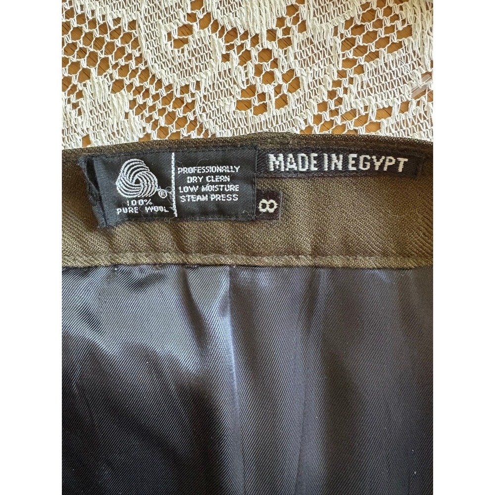 Vintage 100% Pure Wool High Waist Pleated Trousers Olive Green 8 Dark Academia - Picture 6 of 11